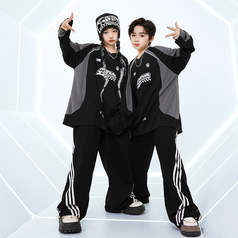 中小学生儿童街舞演出服bboy架子鼓长袖T恤运动裤子套装hiphop潮