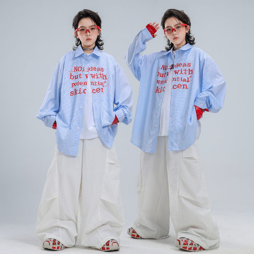 儿童街舞popping演出服长袖衬衣old school套装运动裤hiphop表演