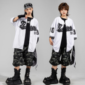 bboy嘻哈男童美式 蜜丘琳儿童街舞潮服短袖 棒球衫 儿hiphop演出班服
