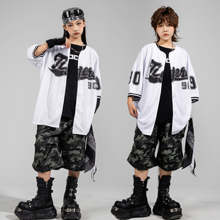 蜜丘琳儿童街舞潮服短袖棒球衫bboy嘻哈男童美式儿hiphop演出班服