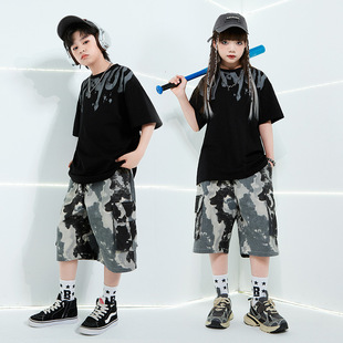 街舞儿童潮服潮牌T恤男童bboy短裤短袖套装hiphop童装演出服女孩