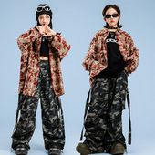 街舞少儿潮服嘻哈格子套装 男女孩hiphop童服炸街走秀表演出服bboy