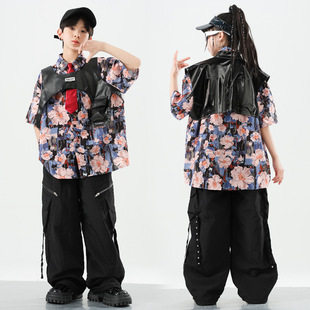 少儿潮酷帅气男女孩hiphop爵士街舞走秀架子鼓短袖港风演出服夏季