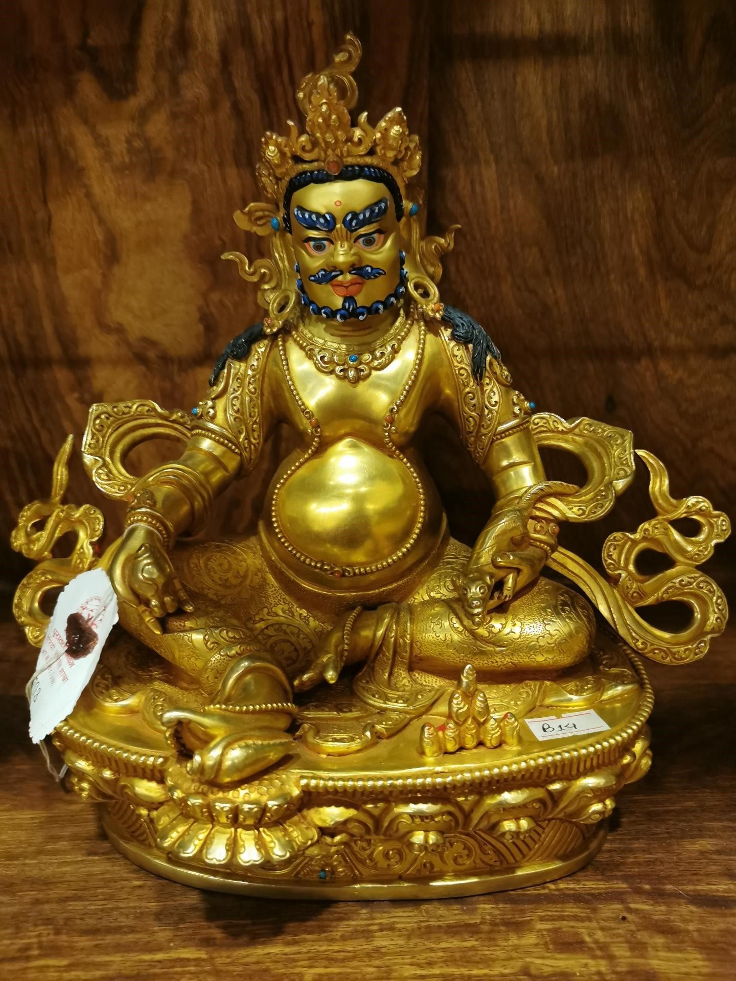 尼泊尔释迦族精工黄财神,全手工錾刻纹饰,古法鎏金