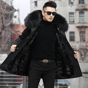派克服男水貂毛内胆皮毛一体外套拼貂真皮草尼克服貉子毛领外套