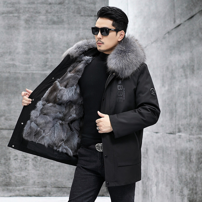 派克服男款冬季2025新款狐狸毛内胆大毛领皮毛一体中长款皮草外套
