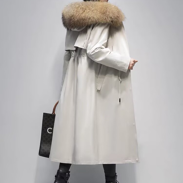 派克服女2025新款冬长款真毛皮草外套獭兔毛皮毛一体可拆卸内胆
