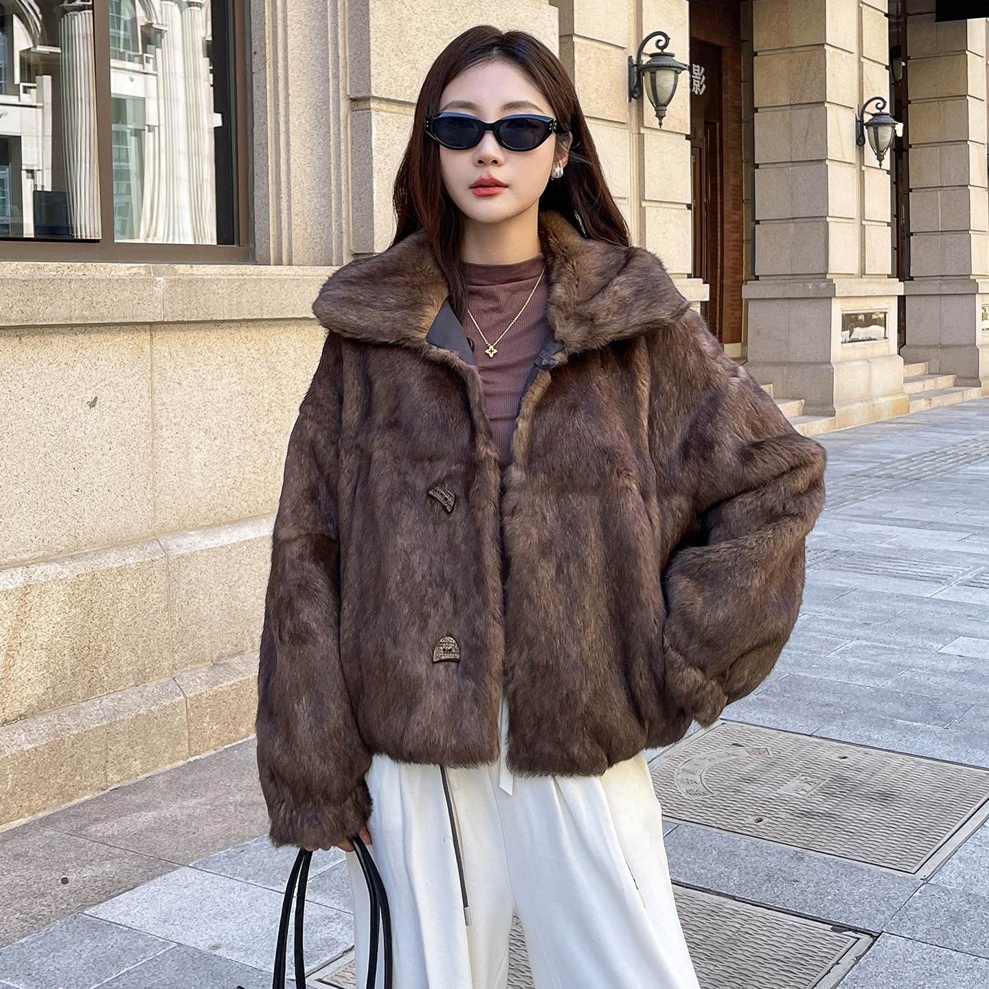 正反两穿真兔毛皮草派克服女2026新款皮毛一体复古大翻领毛毛外套