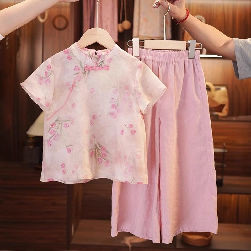 女童汉服套装夏季2025新款儿童中式夏装女孩上衣阔腿裤国风两件套