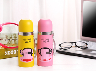 29包邮 DZ猴卡通保温杯350ml不锈钢杯体食品级杯盖自带挂绳便携杯