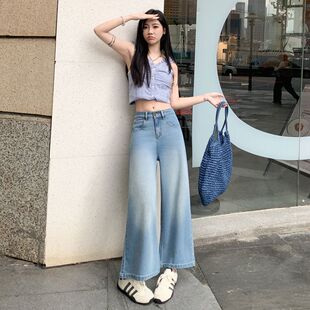 天丝直筒裤 冰川蓝莱赛尔薄款 穿搭小个子夏季 九分牛仔裤 女显瘦爆款