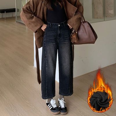 小个子九分弯刀牛仔裤女款加绒裤