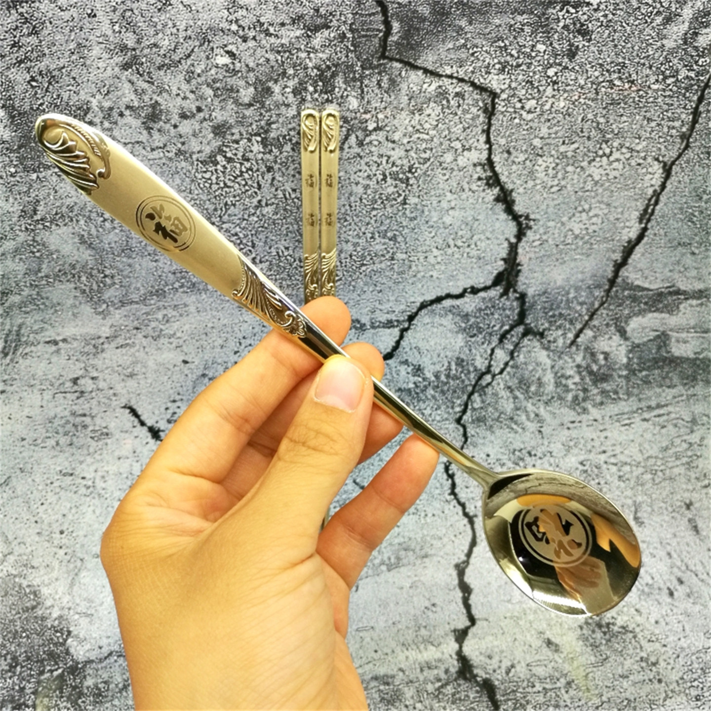 韩国进口不锈钢韩式勺子筷子餐具
