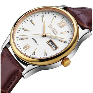 瑞士正品 海琴双日历皮带手表男士 全自动机械表镂空防水精钢腕表