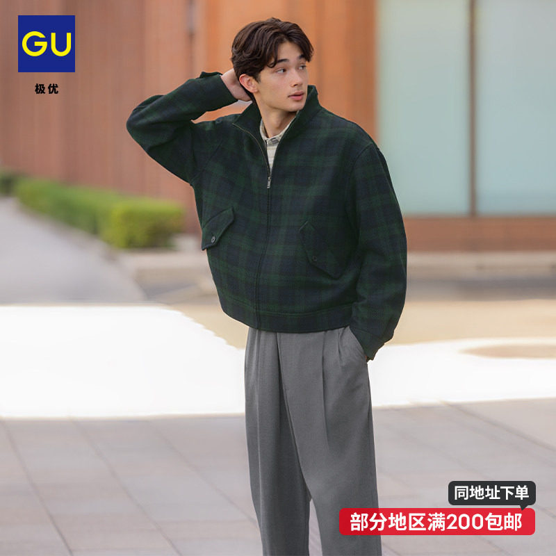 GU极优 男装立领拉链茄克时尚仿毛呢外套25年冬新 357376