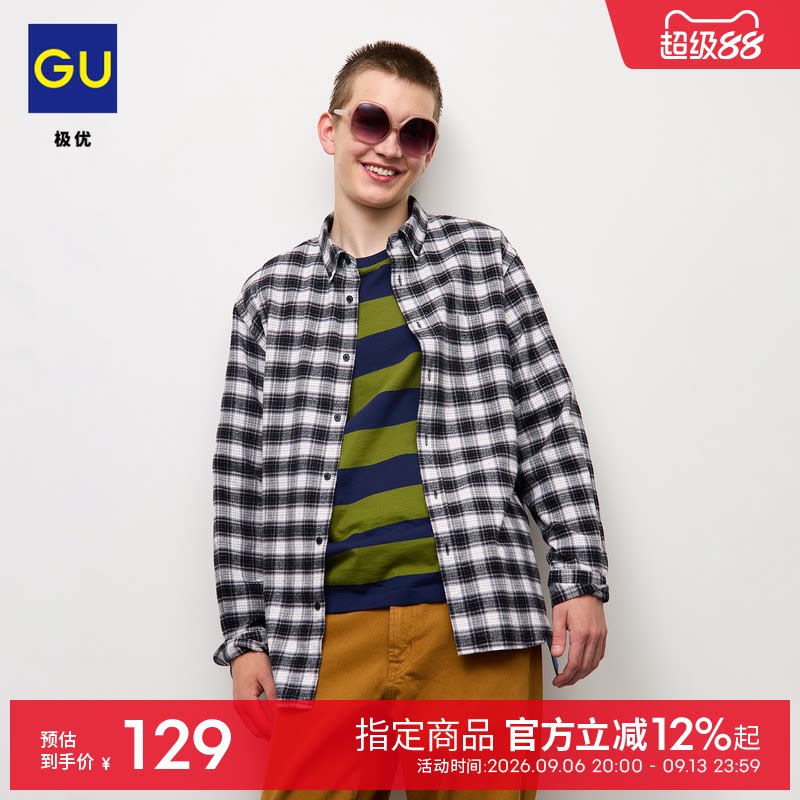 GU极优 男装法兰绒衬衫格纹图案2长袖纽扣2026年秋季新品 360390图片