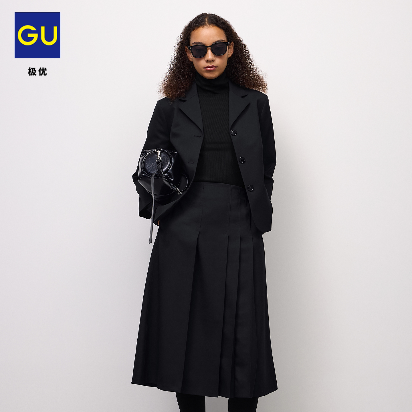 GU极优 女装下摆带褶中长裙半身裙复古 2026年秋季新品 361455