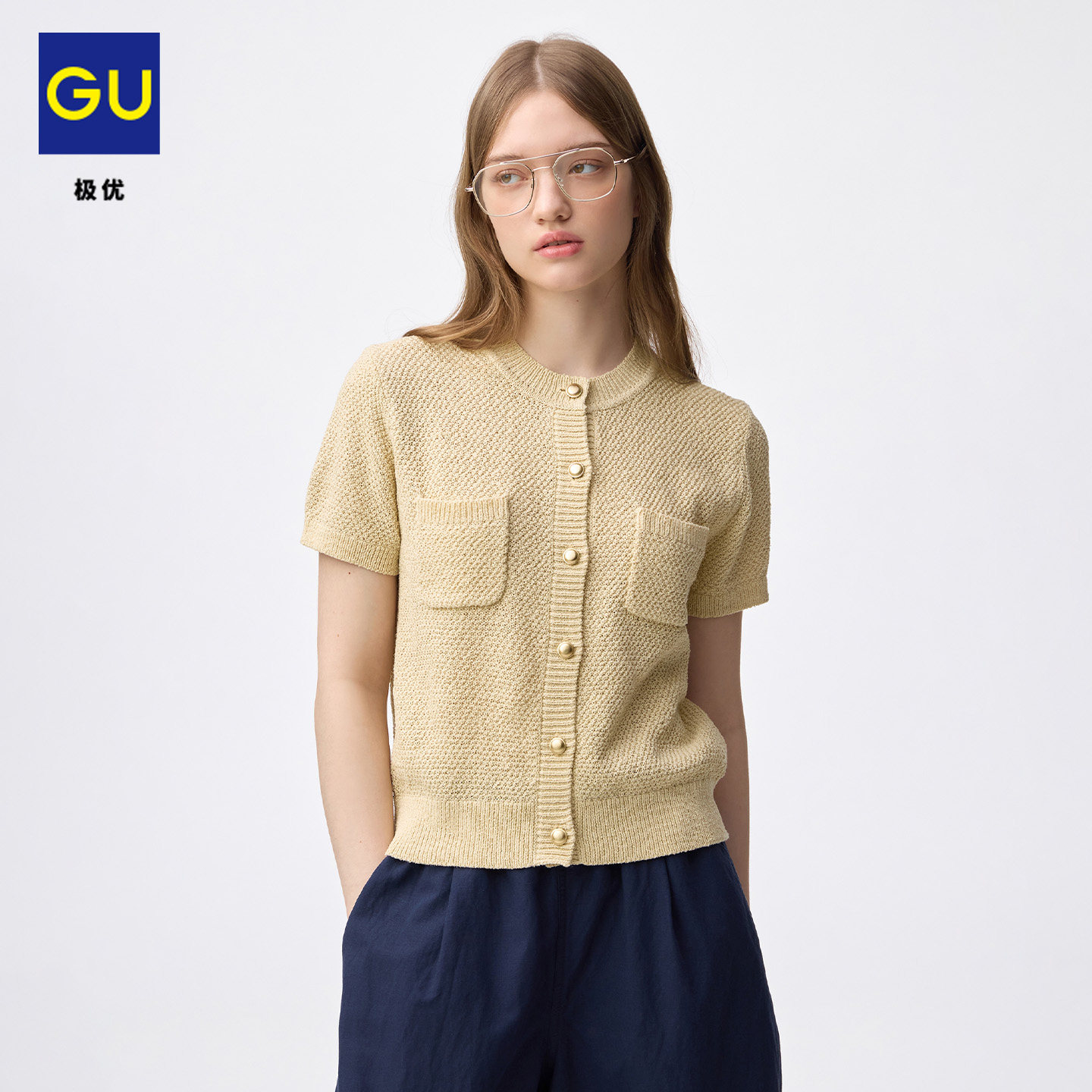 GU极优 女装金属扣针织开衫短袖通勤百搭2026年夏季新品 359643图片