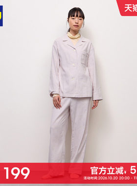 GU极优 女装法兰绒睡衣小格子款长袖休闲2026年秋季新品 360825
