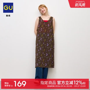 GU极优 女装轻薄无袖连衣裙花朵图案长款2026年秋季新品 360861