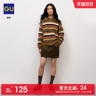 GU极优 女装低腰灯芯绒迷你短裙2026秋冬半身裙纯棉修身 361456