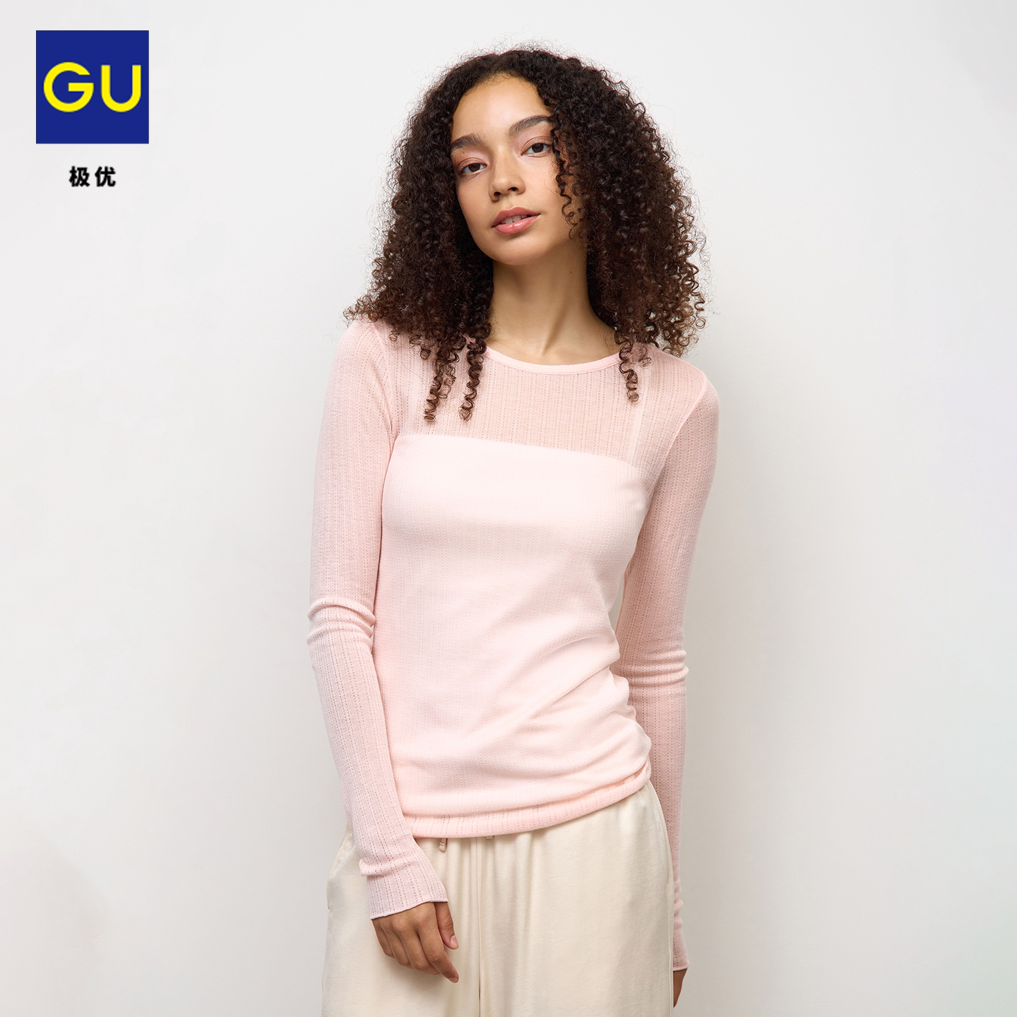GU极优 女装轻薄圆领T恤透视上衣休闲百搭2026年秋季新品 360883