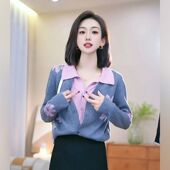 韩系气质长袖 时髦提花撞色假两件针织开衫 秋冬新款 翻领舒适毛衣女