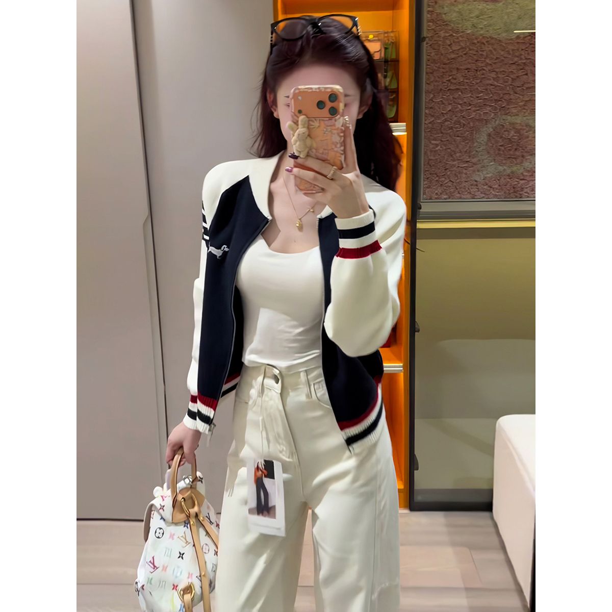 秋季新款韩系氛围感撞色条纹长袖针织开衫女宽松慵懒风高级感上衣
