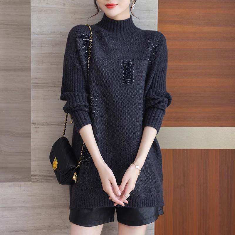 半高领毛衣女秋冬季2024年新款加厚保暖洋气大码宽松中长款打底衫,女装/女士精品,毛衣,淘宝优惠券,粉丝福利购,淘宝优惠卷