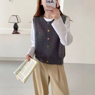 春秋女士开衫灰色毛衣针织马甲女款时尚洋气减龄时髦2026新款马夹