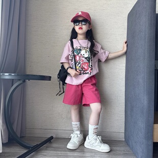 女童夏装套装洋气新款多巴胺短袖T恤中大儿童休闲短裤运动两件套