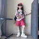 T恤中大儿童休闲短裤 女童夏装 多巴胺短袖 洋气新款 运动两件套 套装