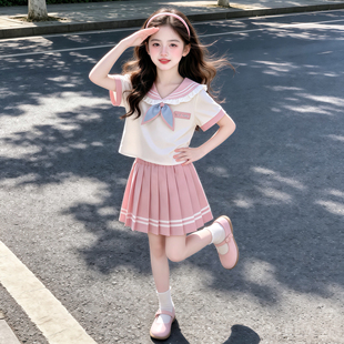 女童夏季凉感2026新款儿童高级感学院风海军领水手服百褶裙两件套