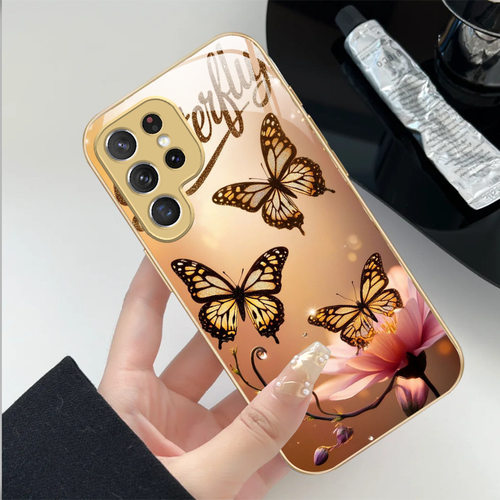 A56苹果17蝴蝶SamsungS23+三星S24ultra手机壳26加S25FE复古22u花54玻璃14男case适用16plus女21钻55高端金色