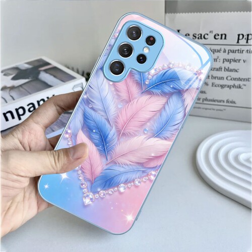 A56苹果17男SamsungS25+三星S23ultra手机壳21加S24fe渐变22u羽毛54玻璃case适用16plus女21高级感15小众55钻