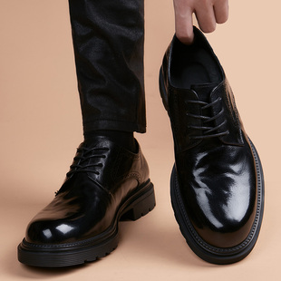 软牛皮皮鞋男真皮透气正装商务男鞋高级感英伦圆头增高男士休闲鞋