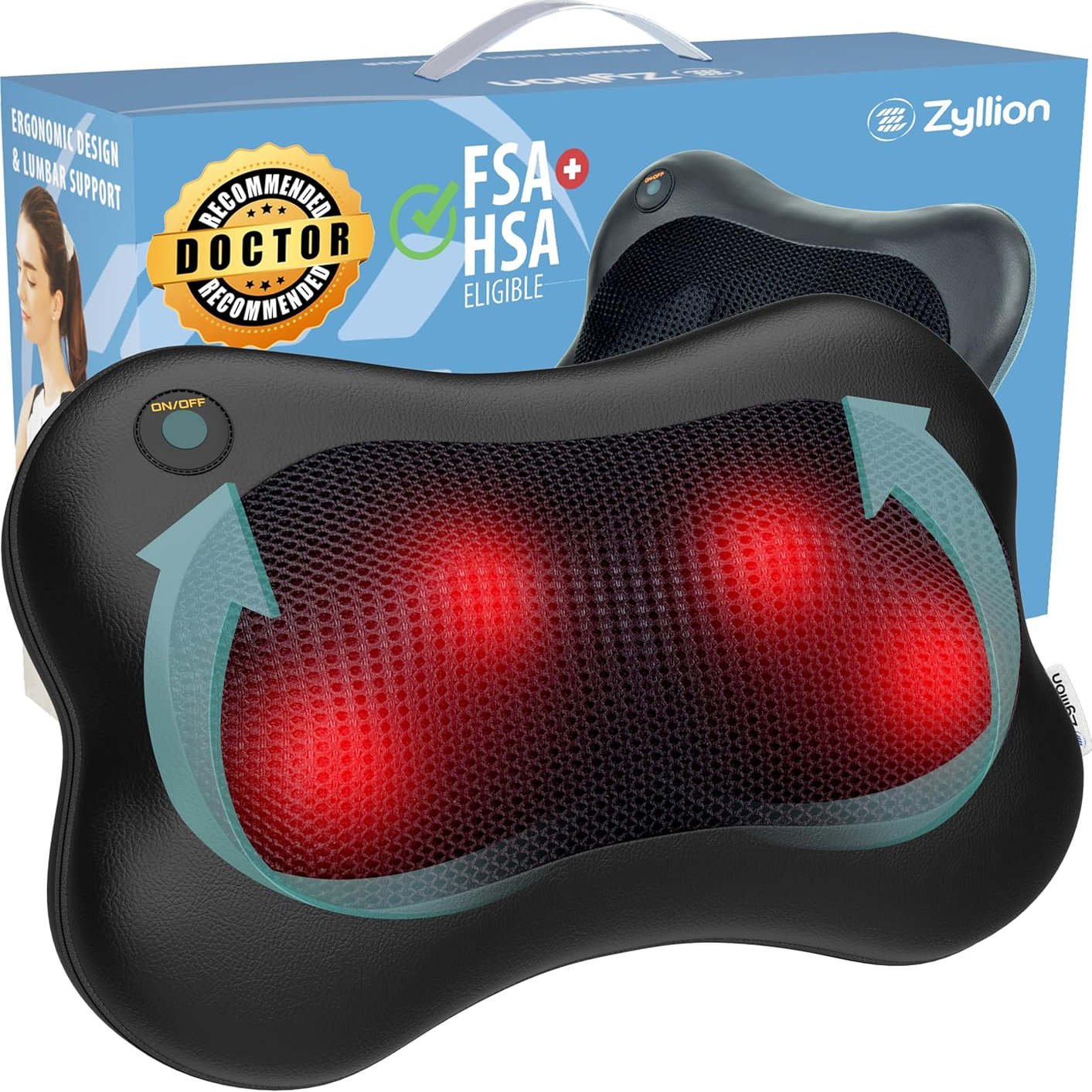 Zyllion ZMA-13-BK Shiatsu Pillow Massager with Heat (Black)