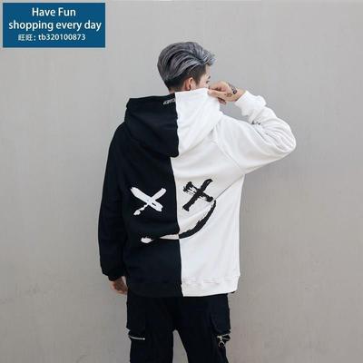 Graffiti smiley black and white hoodie hip hop men clothes