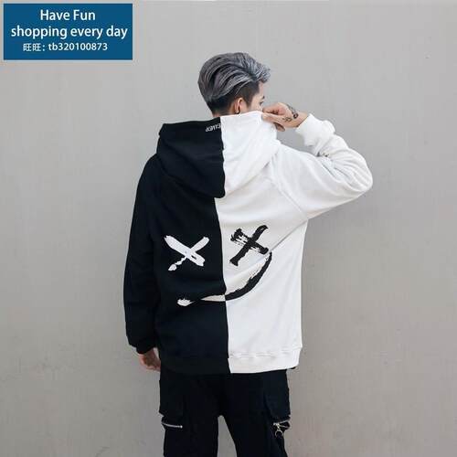 Graffiti smiley black and white hoodie hip hop men clothes