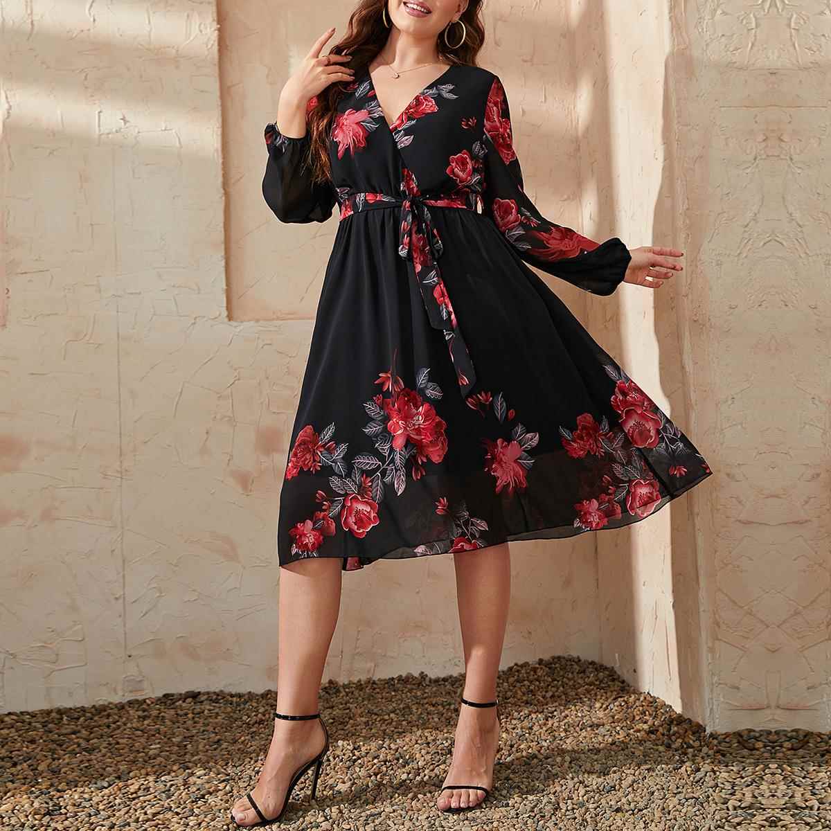 200斤女人大码印花连衣裙 plus size women Printed with dress