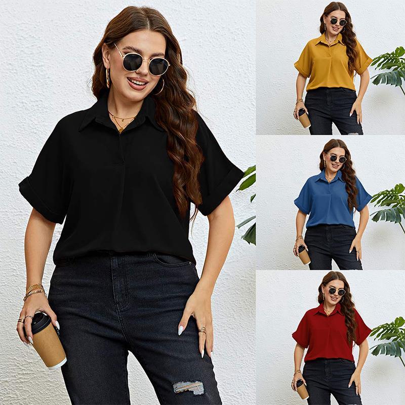 2023 summer plus size polo shirt women office shirts大码衬衫 女装/女士精品 大码内搭 原图主图