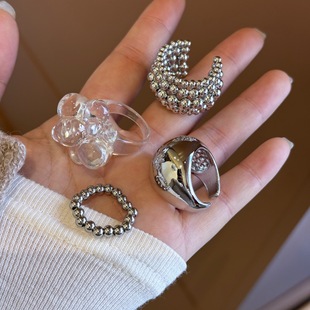 韩国博主同款复古时髦大光面戒指双层交错葡萄树脂钛钢小众戒指女