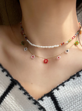 其他女混合性水晶花朵珍珠项链