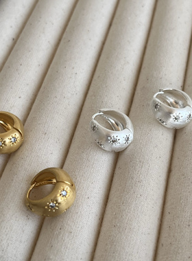 拉丝哑光芒星耳圈新款耳环水滴耳圈ins法式时尚百搭耳环耳饰