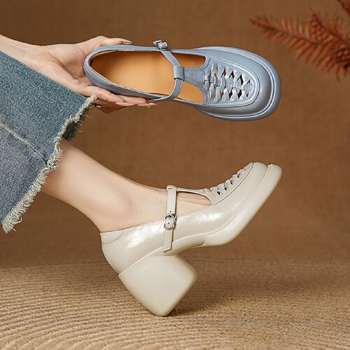 夏隐形内增高10CM头层牛皮圆头文艺风复古休闲编织透气洞洞乐福鞋