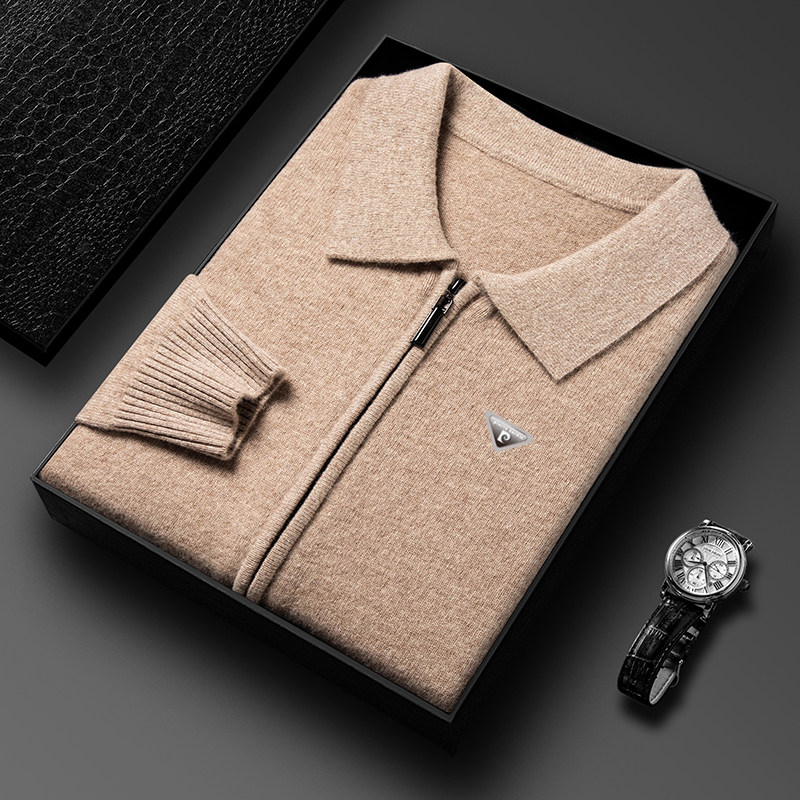 피에르 가르뎅 니트 캐시미어 가디건 남성 가을 겨울 두꺼운 패션 캐주얼 지퍼 옷깃 따뜻한 스웨터 재킷