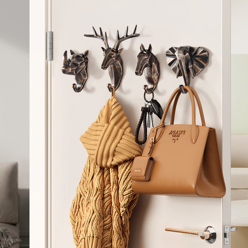 美式复古鹿角收纳挂钩入户钥匙挂架门玄关创意装饰墙上挂衣钩壁挂