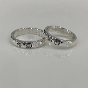 可爱卡通涂鸦小狗小猫戒指对戒情侣款小众ins学生版闺蜜食指指环