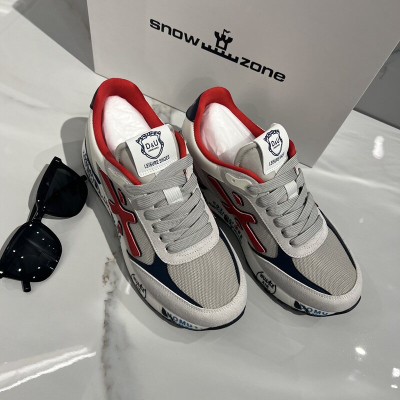 欧洲站2026年新款磨砂牛皮网眼布时尚拼接户外运动百搭休闲潮鞋