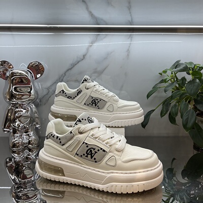 欧洲站头层牛皮拼接气垫休闲鞋